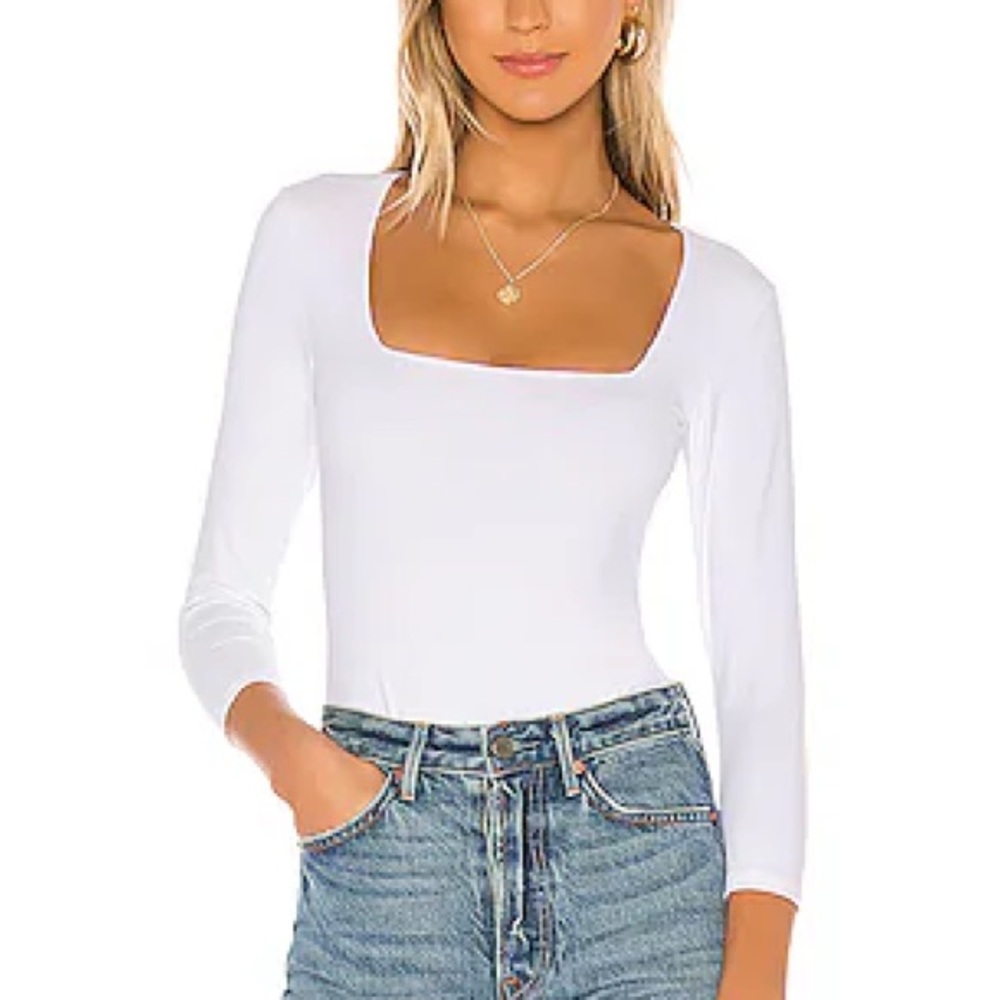 Free People White Square Neck Bodysuit
